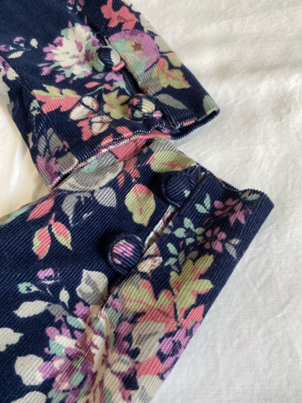 Vintage Laura Ashley Navy Floral Corduroy Long-Sleeve Midi Dress - Picture 15 of 15